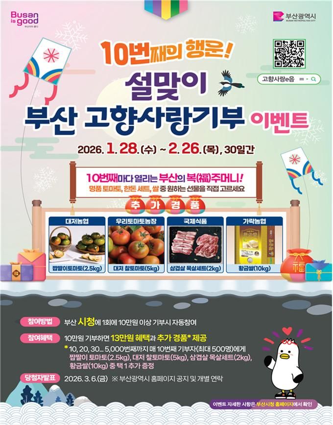 [부산=뉴시스] 부산시의 2026년 설맞이 부산 고향사랑기부 이벤트 포스터(사진=부산시 제공) 2026.01.28. photo@newsis.com *재판매 및 DB 금지