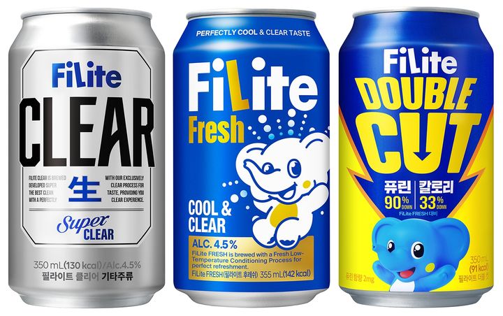 [서울=뉴시스] 필라이트 클리어·후레쉬·더블컷 제품이미지.(사진=하이트진로 제공) *재판매 및 DB 금지