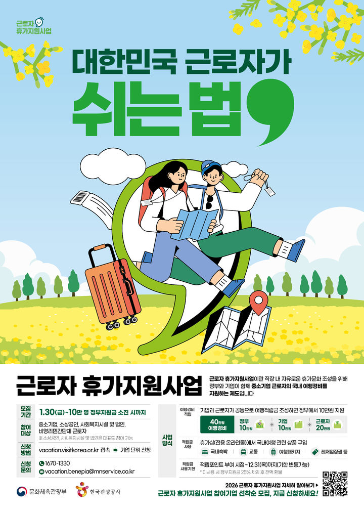 근로자가 20만원만 내면 2배 혜택…휴가지원사업 참여 기업 모집