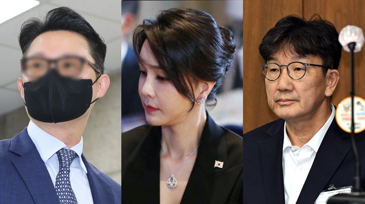왼쪽부터 윤영호 전 통일교 세계본부장, 김건희 여사, 권성동 국민의힘 의원. [사진=뉴시스] *재판매 및 DB 금지