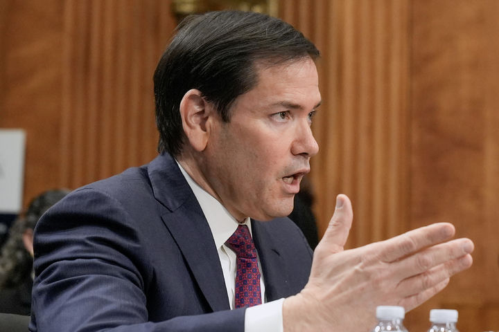 [워싱턴=AP/뉴시스]마코 루비오 미국 국무장관이 28일(현지 시간) 미국 워싱턴DC에서 열린 상원 외교위원회 청문회에서 발언하고 있다. 2026.01.29.