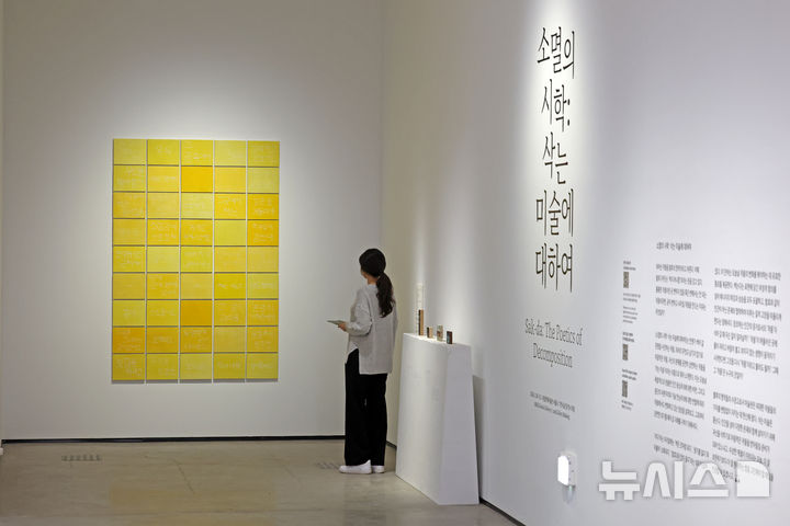 [서울=뉴시스] 박진희 기자 = 국립현대미술관은 '소멸의 시학: 삭는 미술에 대하여'전 언론공개회를 29일 서울 종로구 국립현대미술관 서울에서 갖고 작가 이은재의 작품 '이제 근대 모서리를 닦아라-서문'을 선보이고 있다. 2026.01.29. pak7130@newsis.com