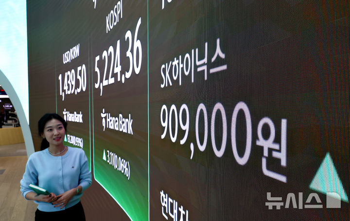 [서울=뉴시스] 황준선 기자 = SK하이닉스의 주가가 지난달 30일 서울 중구 하나은행 딜링룸에 표시돼 있다. 2026.01.30. hwang@newsis.com