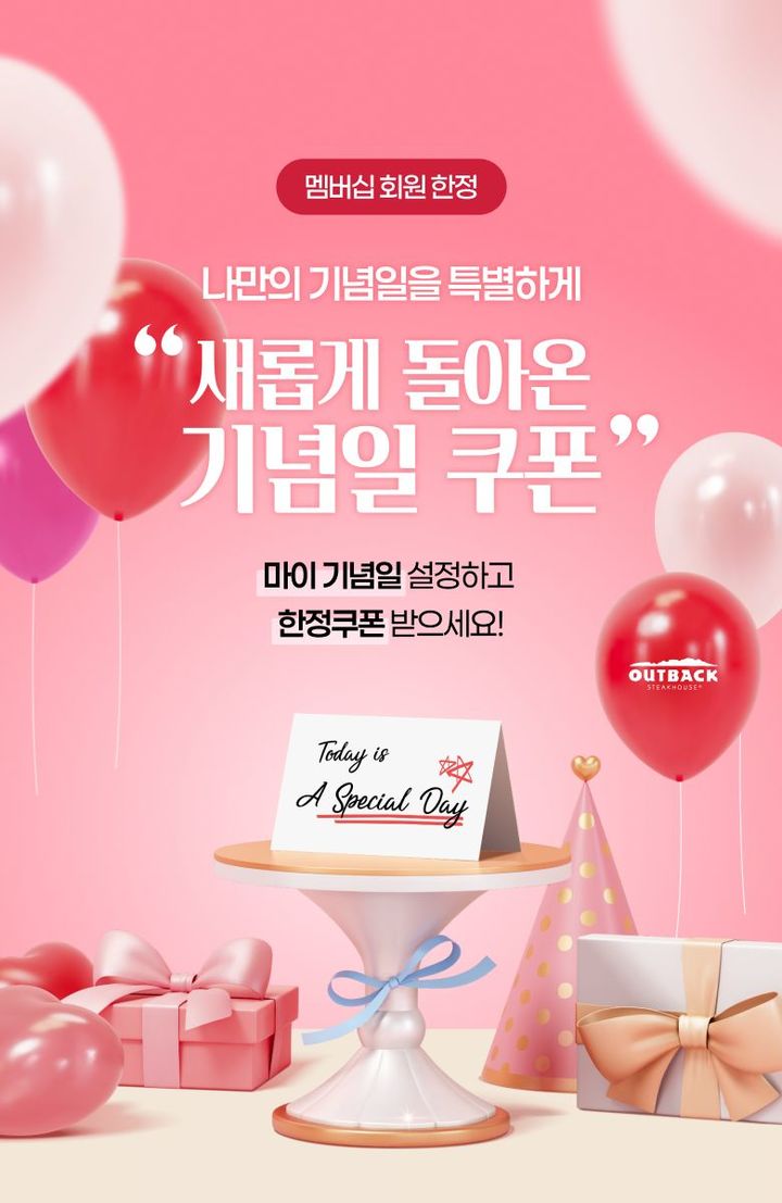 [서울=뉴시스] 아웃백 '기념일 쿠폰' 이미지.(사진=다이닝브랜즈그룹 제공) *재판매 및 DB 금지
