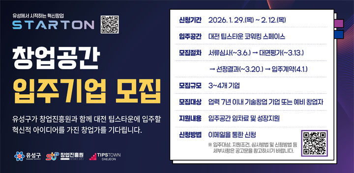 대전 유성구, 팁스타운 입주 창업 기업 모집..."성장 지원" - 뉴스 썸네일 이미지