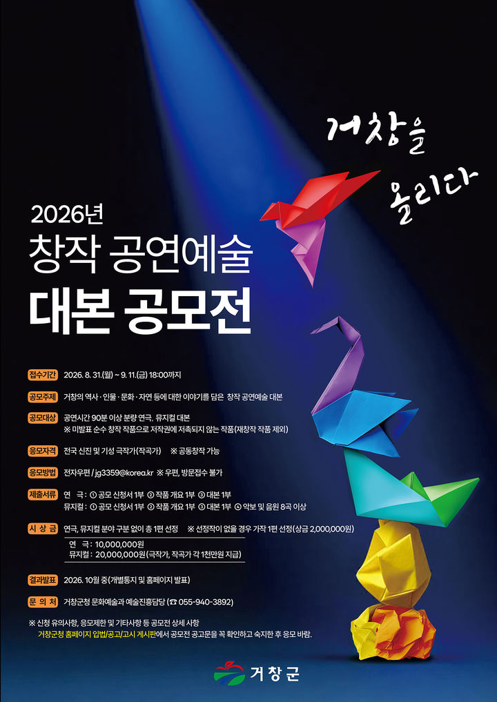 창작공연예술 대본 공모, '거창을 올리다'…시상금 얼마?