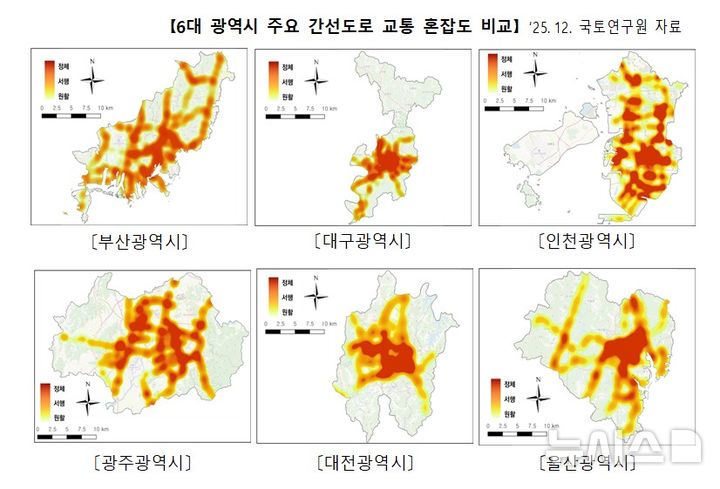 [서울=뉴시스] 6대 광역시 주요 간선도로 교통 혼잡도 비교. (자료= 국토교통부 제공) photo@newsis.com