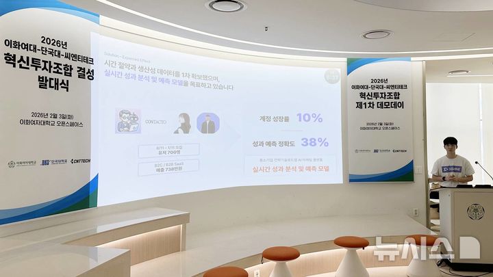 [용인=뉴시스]단국대 학생 창업자 안대철 대표(주식회사 시그마인)가 IR 발표를 진행하고 있다. (사진=단국대 제공)2026.02.04.photo@newsis.com