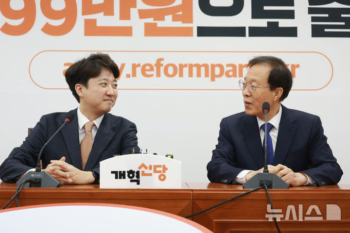 [서울=뉴시스] 고승민 기자 = 이석연 국민통합위원장이 4일 서울 여의도 국회를 찾아 이준석 개혁신당 대표를 만나 인사말을 하고 있다. 2026.02.04. kkssmm99@newsis.com