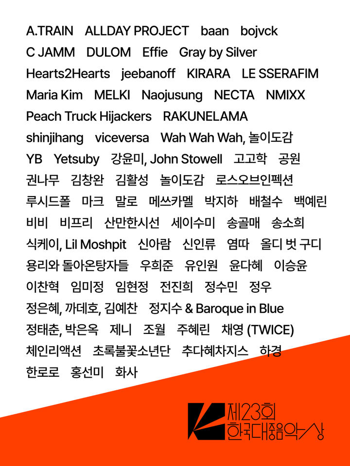 [서울=뉴시스] '2026 KMA' 후보 목록. (사진 = 한국대중음악상 사무국 제공) 2026.02.05. photo@newsis. *재판매 및 DB 금지