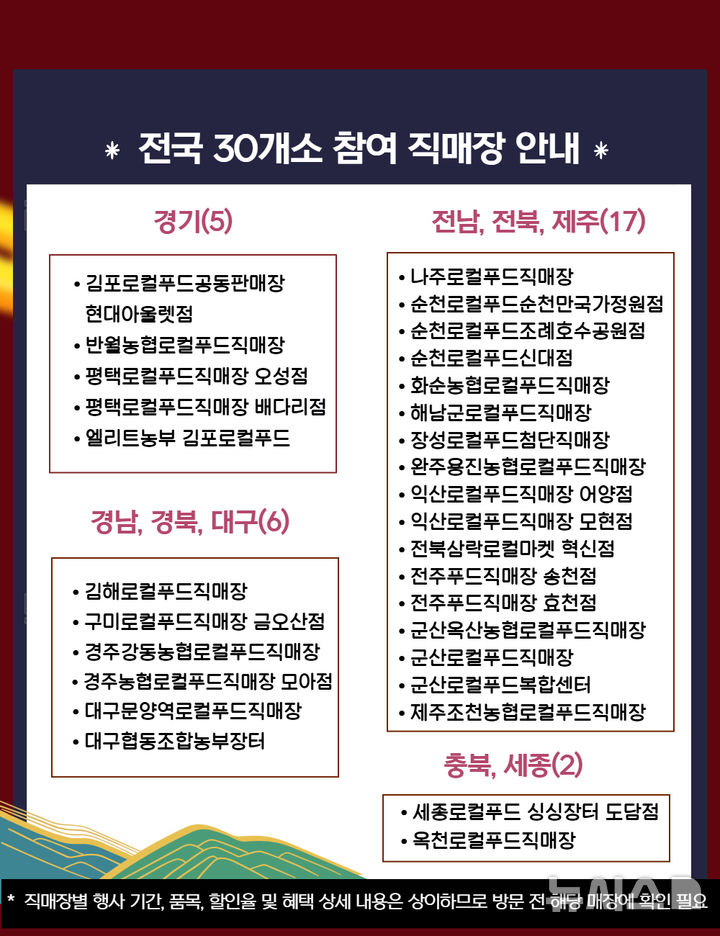 aT 설맞이 직거래장터 참여 직매장 30곳. (이미지=aT 제공) photo@newsis.com *재판매 및 DB 금지