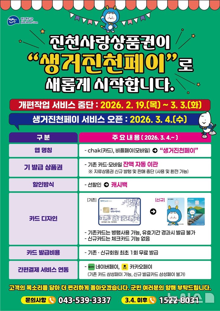 [진천=뉴시스] 진천사랑상품권 사용 변경 안내문