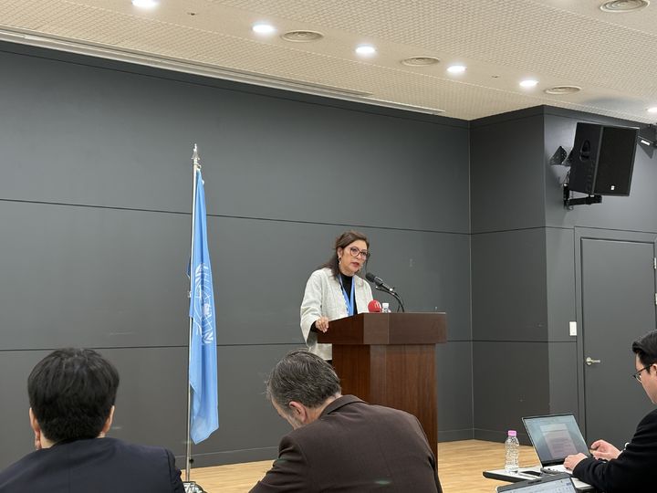 [서울=뉴시스]엘리자베스 살몬 유엔북한인권특별보고관이 6일 서울 종로구 서울글로벌센터에서 열린 기자간담회에서 발언하는 모습.&nbsp; *재판매 및 DB 금지