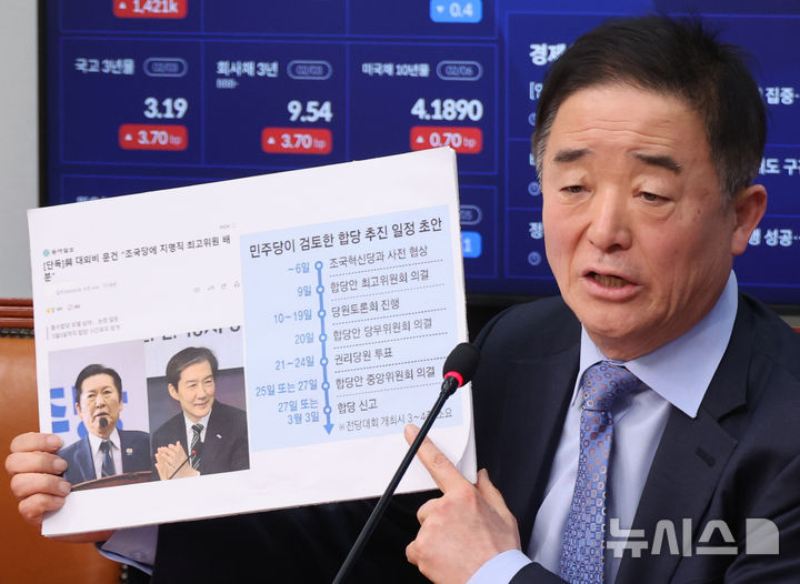 [서울=뉴시스] 김금보 기자 = 강득구 더불어민주당 최고위원이 6일 오전 서울 여의도 국회에서 열린 최고위원회의에서 '합당 대외비 문건' 논란에 대해 정청래 대표의 해명을 요구하고 있다. 2026.02.06. kgb@newsis.com