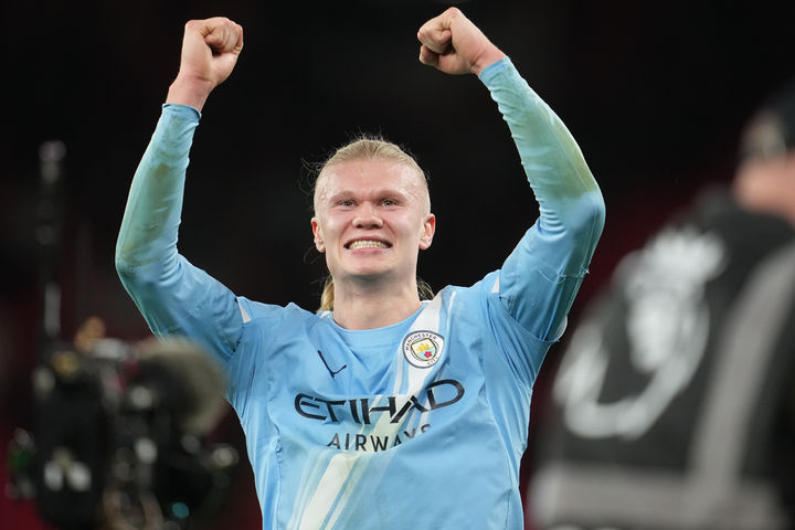 [리버풀=AP/뉴시스] 잉글랜드 프로축구 프리미어리그(EPL) 맨체스터 시티의 엘링 홀란. 2026.02.08.