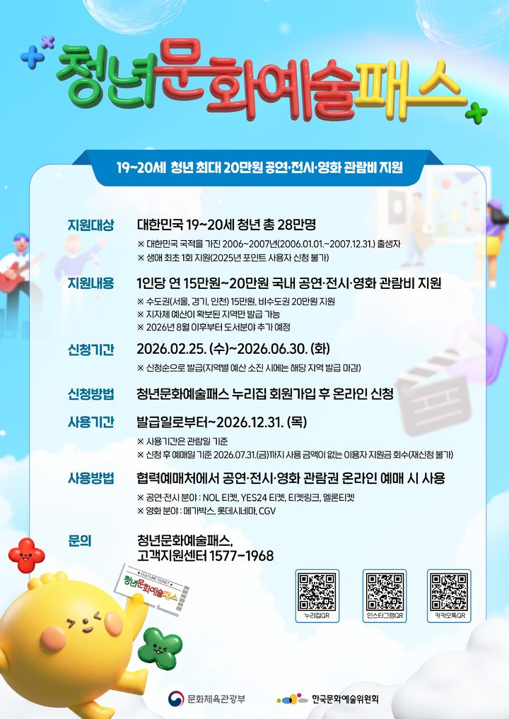 2026년 청년 문화예술패스 포스터. (문화체육관광부 제공) *재판매 및 DB 금지