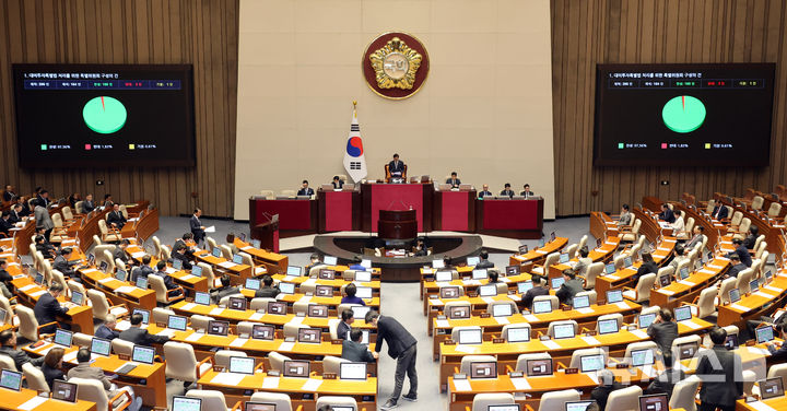 [서울=뉴시스] 김금보 기자 = 대미투자특별법 처리를 위한 특별위원회 구성의 건이 지난 9일 오후 서울 여의도 국회에서 열린 제432회국회(임시회) 제4차 본회의에서 가결되고 있다. 2026.02.09. kgb@newsis.com