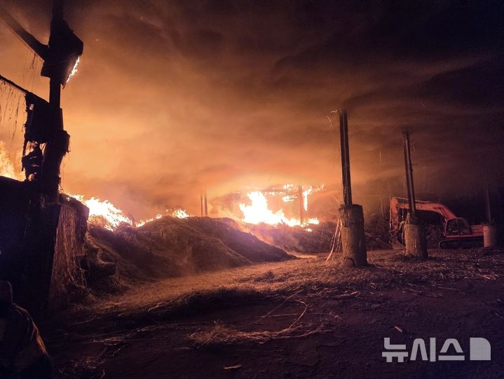 포천 폐목재 공장 화재…1000t 폐목재 연소 중