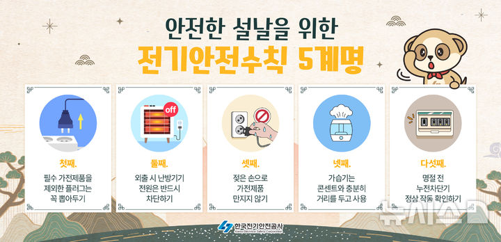 [전주=뉴시스]윤난슬 기자 = 한국전기안전공사는 설 명절을 앞두고 화재 예방을 위해 지켜야 할 전기안전수칙 5계명을 11일 공개했다. (사진=전기안전공사 제공) photo@newsis.com 