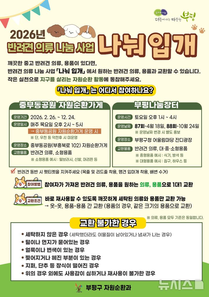 부평구, 반려견 의류 나눔사업 '나눠 입개' 본격 운영