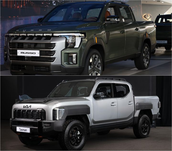 [서울=뉴시스] 지난해 국내 픽업 신규등록대수는 2만4998대로 전년(1만3954대) 대비 79.2% 증가했다. 단기간에 시장 규모가 두 배 가까이 확대된 셈이다. 사진은 위쪽부터 KGM 신형 무쏘, 기아 타스만. photo@newsis.com *재판매 및 DB 금지