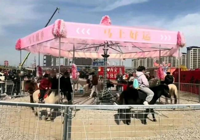 [뉴시스] 중국의 한 관광지에서 살아 있는 말을 활용한 회전목마 형태의 놀이기구를 도입했다가 동물 학대 논란이 불거지자 운영을 중단했다. (사진=더우인 캡처) *재판매 및 DB 금지