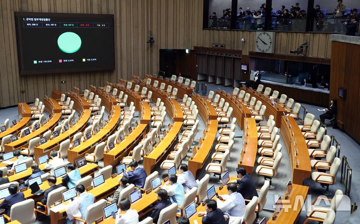 [서울=뉴시스] 김금보 기자 = 공탁법 일부개정법률안이 12일 오후 서울 여의도 국회에서 열린 제432회국회(임시회) 제6차 본회의에서 국민의힘 보이콧 속에 가결되고 있다. 2026.02.12. kgb@newsis.com