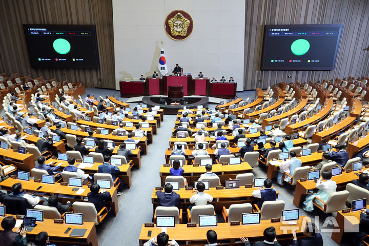 [서울=뉴시스] 김금보 기자 = 공탁법 일부개정법률안이 12일 오후 서울 여의도 국회에서 열린 제432회국회(임시회) 제6차 본회의에서 국민의힘 보이콧 속에 가결되고 있다. 국민의힘은 전날 여당이 법제사법위원회에서 '대법관 증원법'과 '재판소원허용법'을 강행 처리한것을 두고 본회의 보이콧을 선언했다. 2026.02.12. kgb@newsis.com