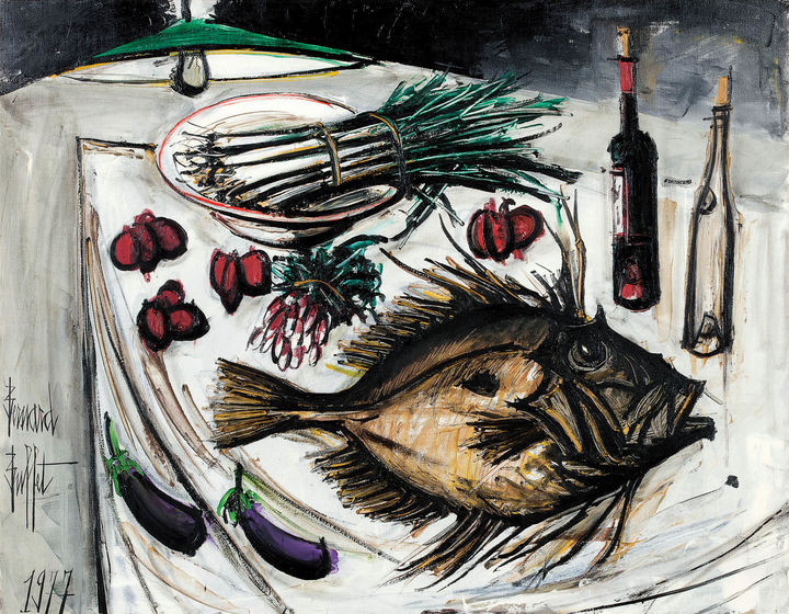 베르나르 뷔페, French Nature morte au Saint-Pierre, oil on canvas, 114×146cm, 1977. 추정가 4억~7억 원. 케이옥션 제공 *재판매 및 DB 금지