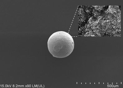 갈륨-68 발생기용 키토산-타이타늄 핵심소재의 원형구조와표면을 보여주는 주사전자현미경(SEM) 이미지. (사진=과기정통부 제공) *재판매 및 DB 금지
