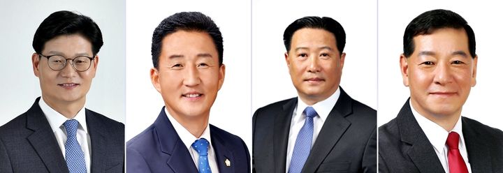 [공주=뉴시스] 송승화 기자 = 더불어민주당 (왼쪽)김정섭, 임달희, 이종운. 국민의힘 최원철. 2026.02.16. ssong1007@newsis.com. *재판매 및 DB 금지