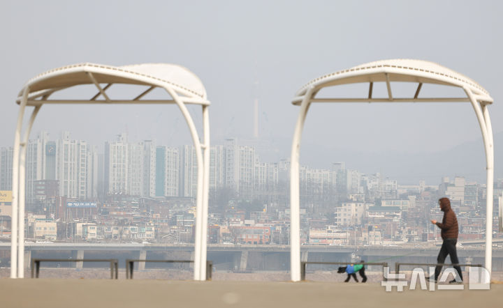 [서울=뉴시스] 황준선 기자 = 서울의 미세먼지 농도가 '나쁨' 수준을 보인 15일 서울 서초구 반포한강공원에서 바라본 도심이 뿌옇게 흐리다. 2026.02.15. hwang@newsis.com