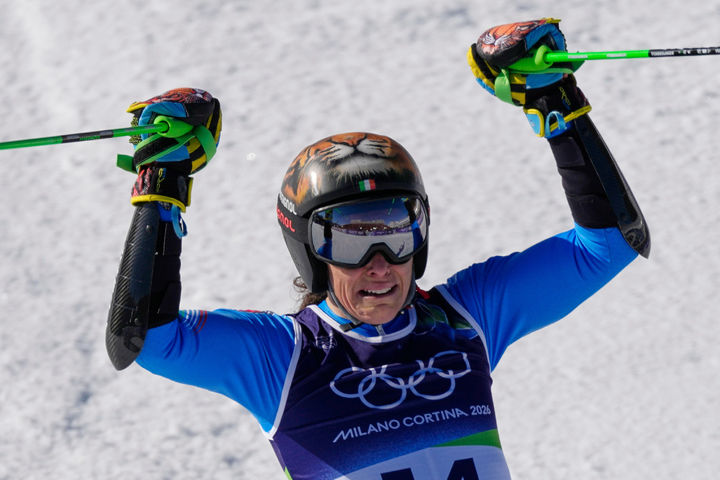 [코르티나담페초=AP/뉴시스] 이탈리아 알파인 스키 국가대표 페데리카 브리뇨네, 2026 밀라노·코르티나담페초 동계올림픽 알파인 스키 여자 대회전 우승으로 2관왕 달성. 2026.02.15.
