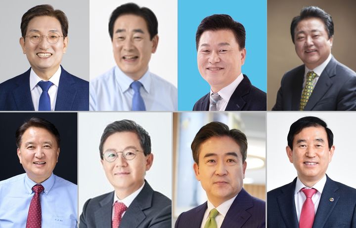 [청주=뉴시스] 6·3 지방선거 충북지사 출마 예정자. 더불어민주당 노영민 전 대통령 비서실장(윗줄 왼쪽부터), 송기섭 전 진천군수, 신용한 지방시대위원회 부위원장, 한범덕 전 청주시장. 국민의힘 김영환 충북지사(아랫줄 왼쪽부터), 윤갑근 전 충북도당위원장, 윤희근 전 경찰청장, 조길형 전 충주시장. (사진=뉴시스 DB). photo@newsis.com *재판매 및 DB 금지