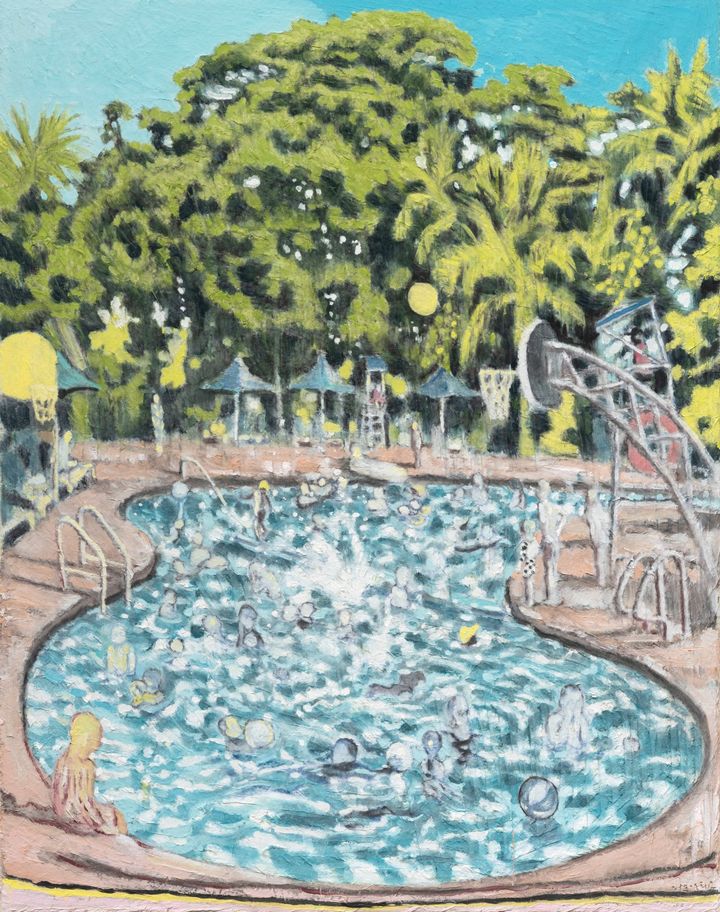 Yoo Geun-Taek Swimming Pool, 2025 Black ink, shell white, tempera and gouache on Korean paper mounted on canvas 141.5 × 101.5 × 3 cm 55.8 × 40 × 1.2 in(111254) *재판매 및 DB 금지