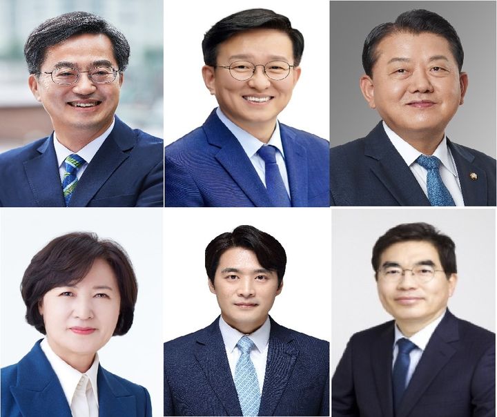 [수원=뉴시스] (왼쪽 위부터 시계 방향) 김동연 경기지사, 권칠승, 김병주 의원, 양기대 전 의원, 한준호, 추미애 의원. 2026.02.23. photo@newsis.com *재판매 및 DB 금지