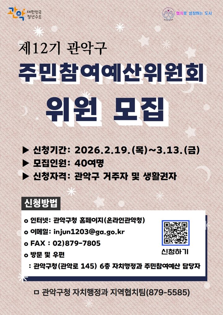 관악구, '제12기 주민참여예산위원회' 위원 40여명 모집