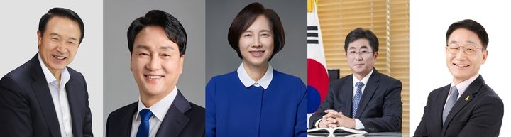 [수원=뉴시스] 임태희(사진 왼쪽부터) 경기도교육감, 안민석 전 국회의원, 유은혜 전 사회부총리 겸 교육부장관, 성기선 전 한국교육과정평가원장, 박효진 전 전국교직원노동조합 경기지부장. (사진=뉴시스DB) 2026.02.19. photo@newsis.com *재판매 및 DB 금지