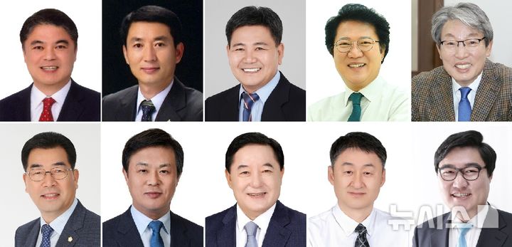 [정읍=뉴시스] 제9회 전국동시지방선거 정읍시장 선거 출마예정자, 위 왼쪽부터 김대중 전 도의원, 김민영 전 정읍산림조합장, 김재선 덕산그룹 회장, 안수용 ㈔둘레 이사장, 유진섭 전 정읍시장, 아래 왼쪽부터 이상길 정읍시의원, 이학수 정읍시장, 장기철 전 민주당지역위원장, 차승환 건축기술사, 최도식 전 청와대 행정관(가나다 순) *재판매 및 DB 금지