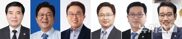[남원=뉴시스] 제9회 전국동시지방선거 남원시장 선거 출마예정자 왼쪽부터 김영태 남원시의회 의장, 김원종 전 청와대 선임행정관, 양충모 전 새만금개발청장, 오철기 ㈔전북참여시민포럼 공동대표, 이정린 도의원, 최경식 남원시장(가나다 순). *재판매 및 DB 금지