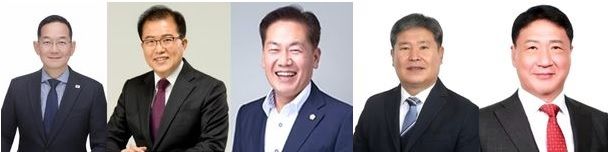 영동군수 선거 입후보예정자(왼쪽부터 이수동 정일택 김국기 윤석진 정영철) *재판매 및 DB 금지