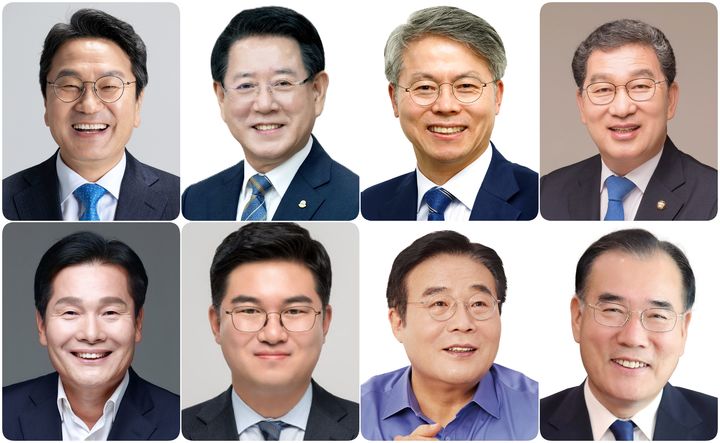 [광주=뉴시스] 윗줄 맨 왼쪽부터 시계 방향으로 강기정 광주시장, 김영록 전남지사, 민형배 국회의원, 신정훈 국회의원, 이개호 국회의원, 이병훈 호남발전특위 수석부위원장, 정준호 국회의원, 주철현 국회의원. (사진=뉴시스DB)&nbsp; *재판매 및 DB 금지