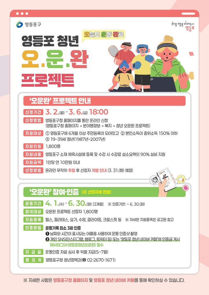 영등포구, '오운완' 인증 청년에게 최대 10만원 준다