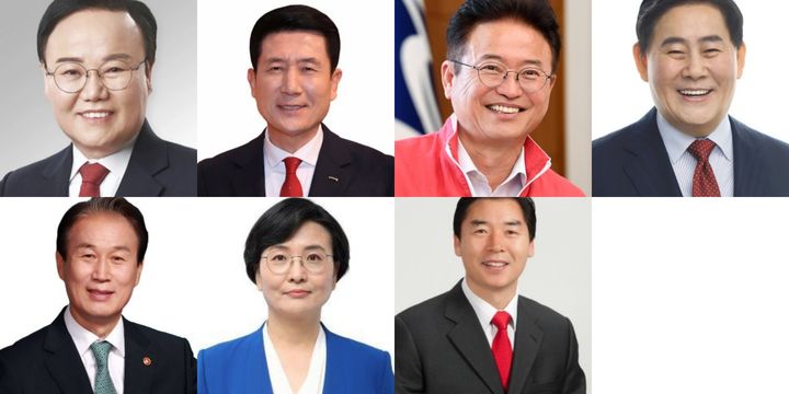 [대구=뉴시스]가나다순. 사진 상단 왼쪽부터 김재원·이강덕·이철우·최경환(이하 국민의힘), 사진 하단 권오을·임미애·오중기(이하 더불어민주당) *재판매 및 DB 금지