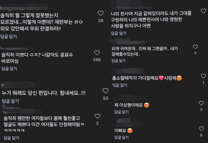 [뉴시스] '강북 모텔 연쇄 사망 사건' 피의자를 옹호하는 일부 댓글들. (사진=온라인 커뮤니티 캡처) *재판매 및 DB 금지