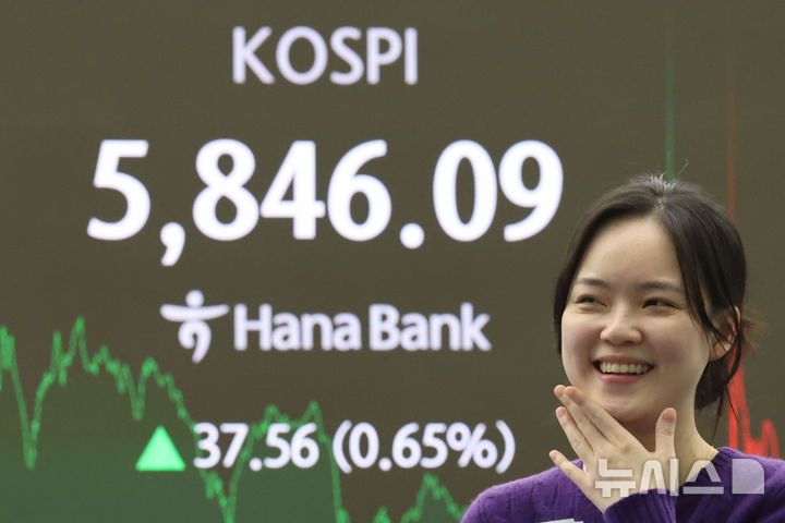 [서울=뉴시스] 권창회 기자 = 23일 오후 서울 중구 하나은행 딜링룸에서 딜러들이 업무를 보고 있다.코스피가 전 거래일보다 37.56포인트(0.65%) 오른 5846.09에 마감했다. 코스닥 지수는 전 거래일보다 2.01포인트(0.17%) 하락한 1151.99, 원·달러 환율은 전 거래일보다 6.6원 내린 1440.0원에 마감했다. 2026.02.23. kch0523@newsis.com