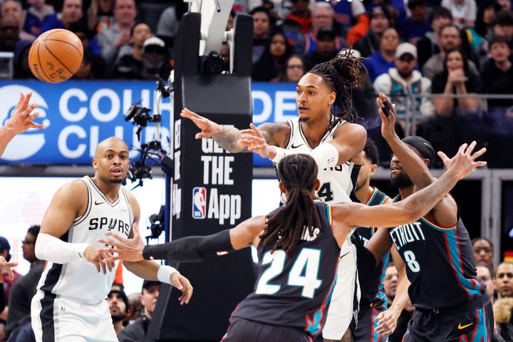 [디트로이트=AP/뉴시스] 미국프로농구(NBA) 샌안토니오 스퍼스의 데빈 바셀. 2026.02.23.