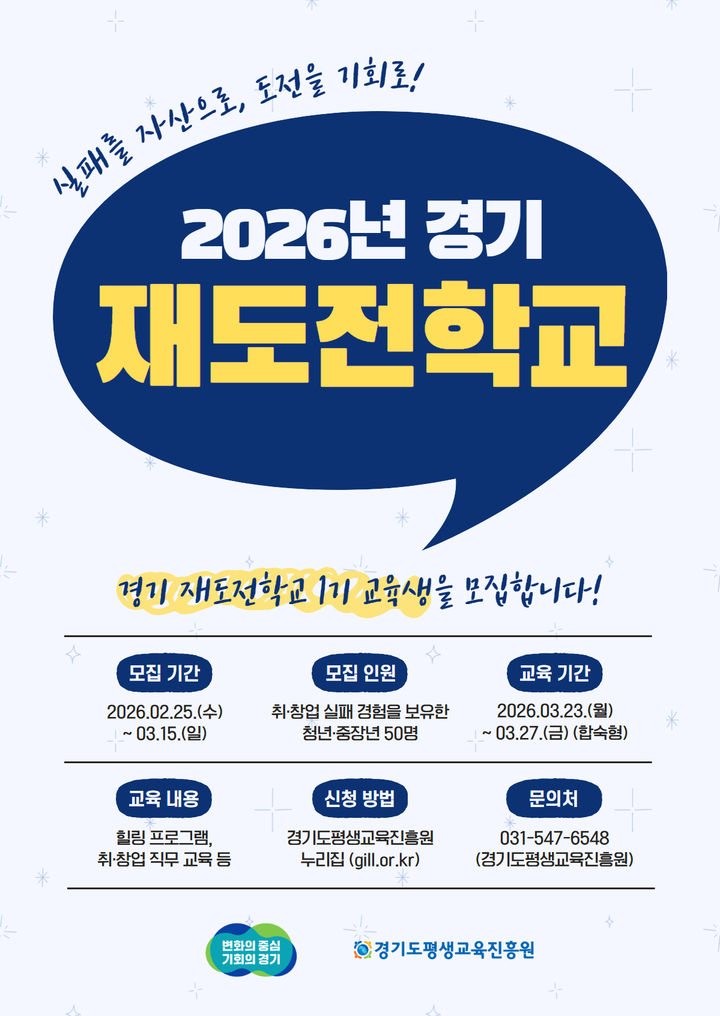 '실패를 자산으로'…경기 재도전학교 1기 50명 모집