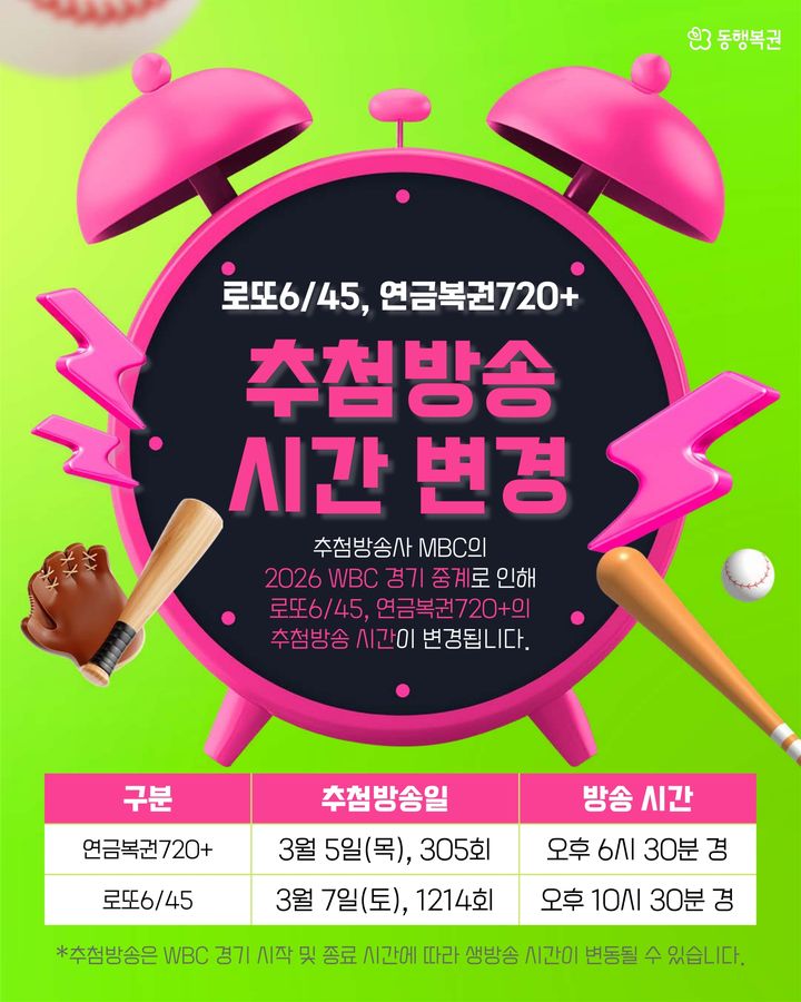 [세종=뉴시스] 연금복권 및 로도복권 방송시간 변경 안내문. (사진=동행복권 제공) *재판매 및 DB 금지