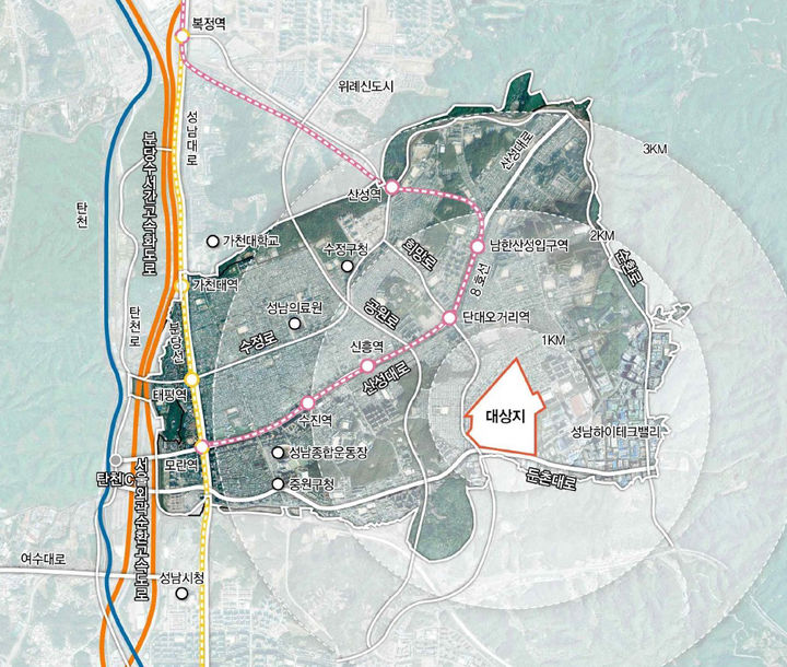 [서울=뉴시스] 지도는 성남 상대원 3구역 재개발 시행 구역. 2026.02.24. (사진=LH 제공) photo@newsis.com *재판매 및 DB 금지